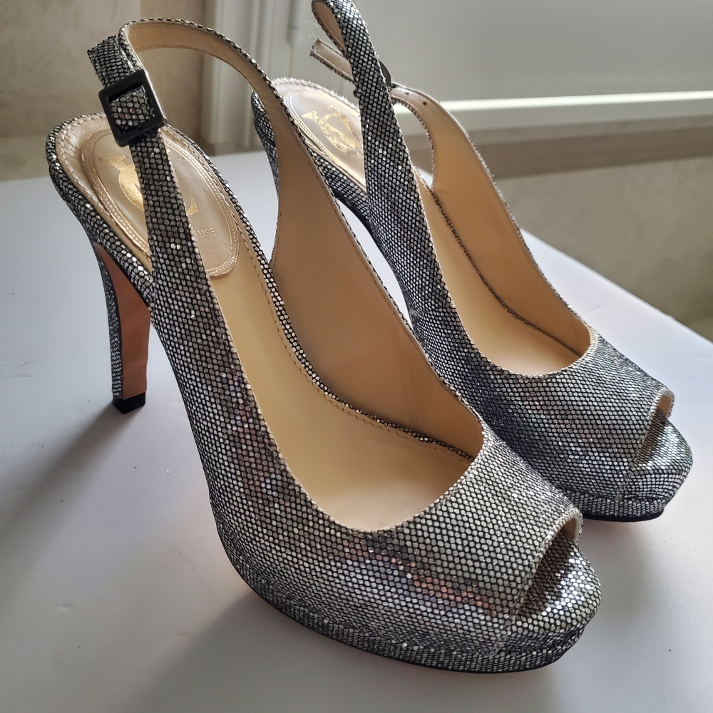 Vince Camuto Shimmering Silver Slingback Heels